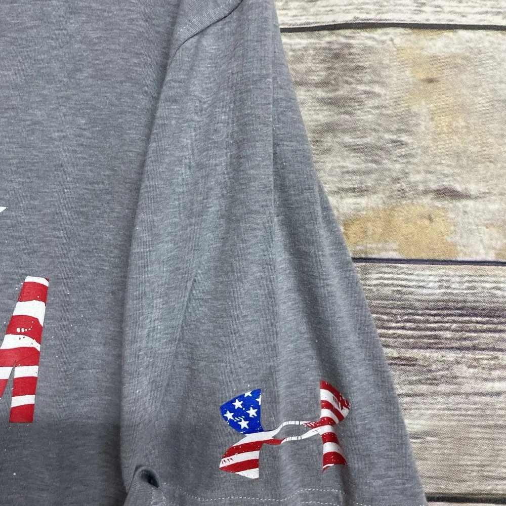 Under Armour Shirt Mens Medium Gray Freedom USA Flag‎ Logo Athletic Cotton Adult
